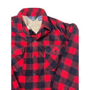 Guide Gear Mens XL Buffalo Plaid Sherpa Lined Fleece Shirt Jacket Red Black